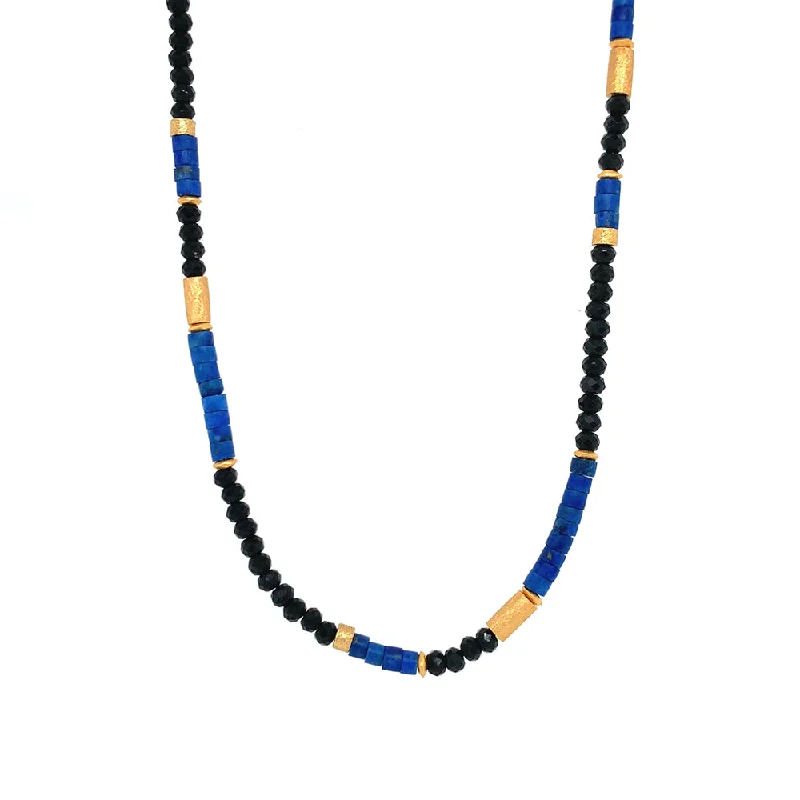 24K Gold Vermeil, Lapis and Black Spinel Rondelle Necklace