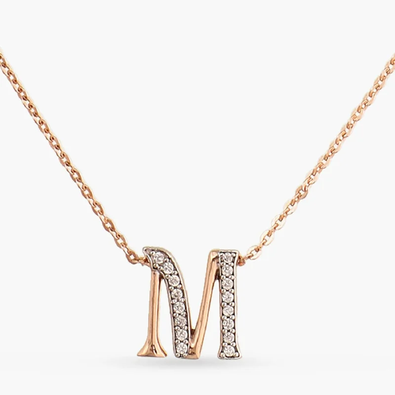 modern baguette diamond ring Alphabet A-Z Charms CZ Rose-Gold Plated Silver Necklace