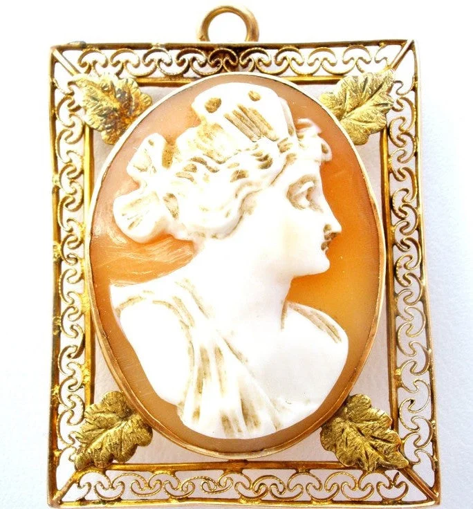 pearl and gold chain earrings Cameo Pendant Brooch Victorian 10K Yellow Gold