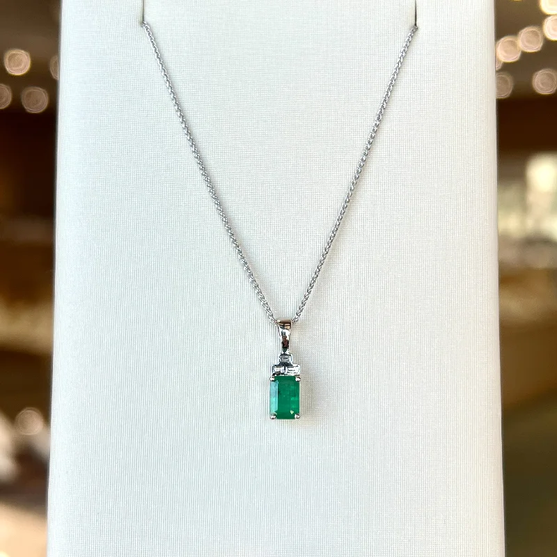 minimalist silver stacking bangles Emerald Pendant with Baguette Diamond Accents