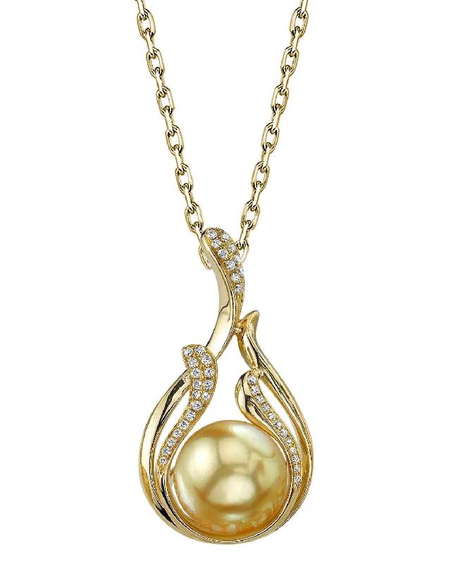 handmade silk thread earrings Golden South Sea Pearl & Diamond Wildfire Pendant