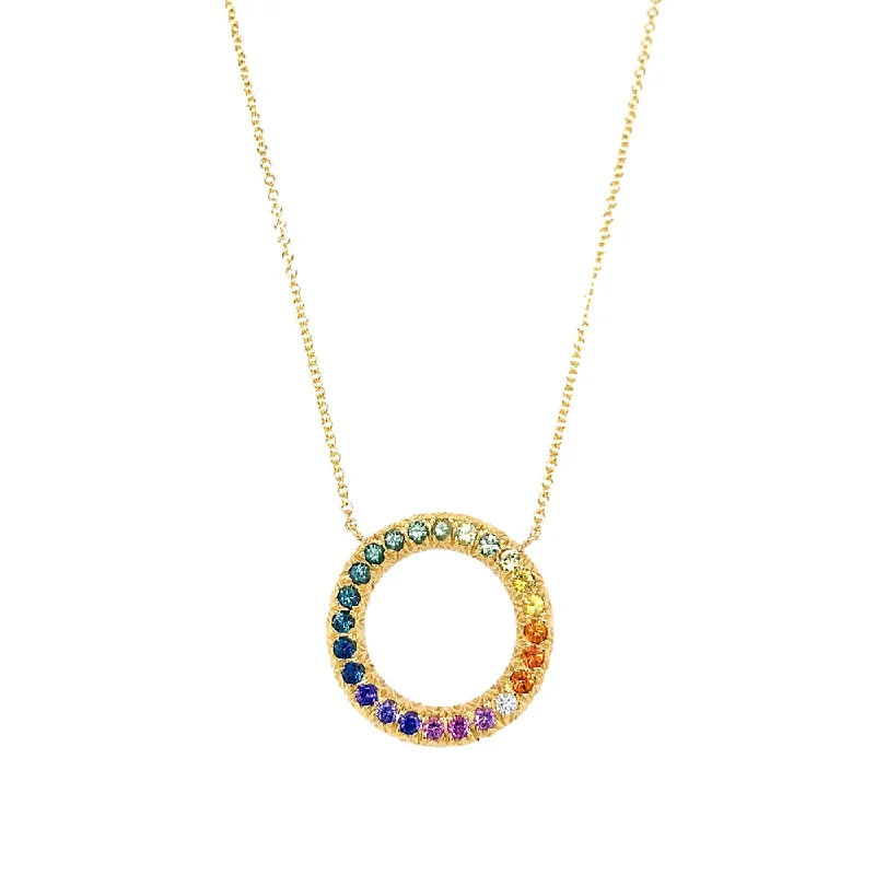 handmade antique silver bangle Rainbow Montana Sapphire & Diamond Circle Necklace - "Montana's Embrace"
