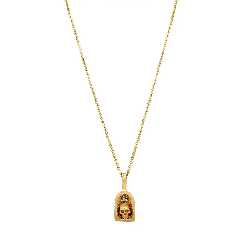 men’s engraved stainless steel bracelet Petite Gold & Diamond Pendant - "Skull Shrine"