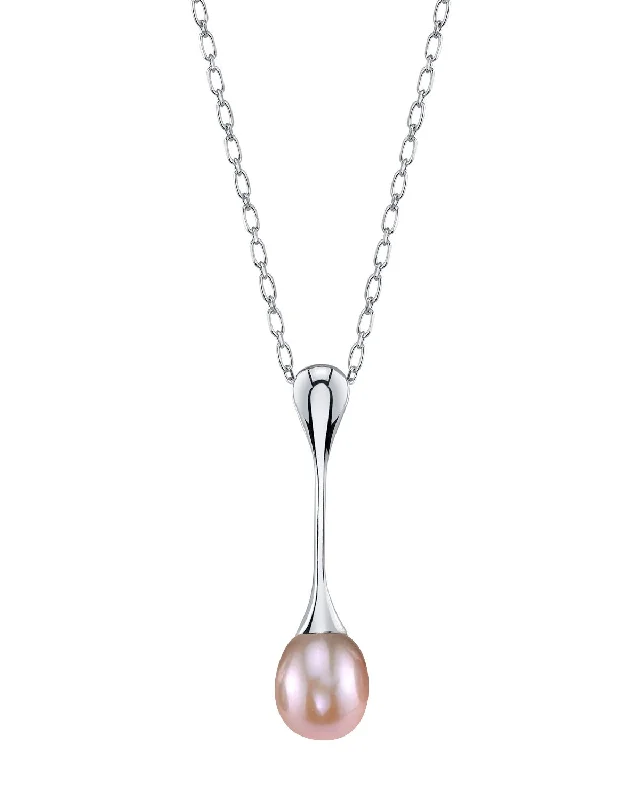 celestial moon and star necklace Pink Freshwater Pearl Long Teardrop Pendant