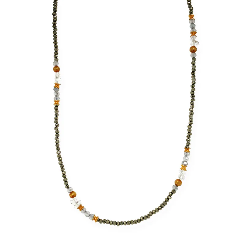 unique zodiac constellation necklace Pyrite, Herkimer Crystals, and Labradorite Gold Vermeil Necklace - "Stormy Days"