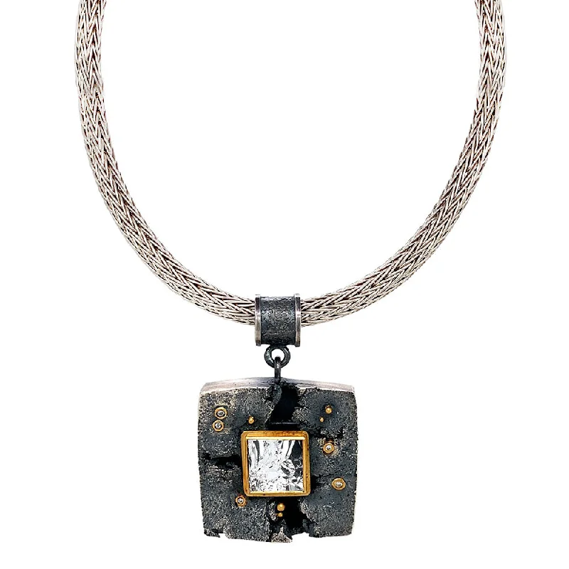 dainty pearl and diamond ring Sterling Silver & Gold Quartz Necklace - "Phantom's Mirror"