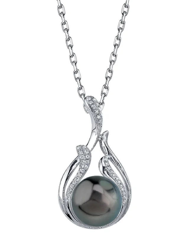 boho beaded statement necklace Black Tahitian Pearl & Diamond Wildfire Pendant