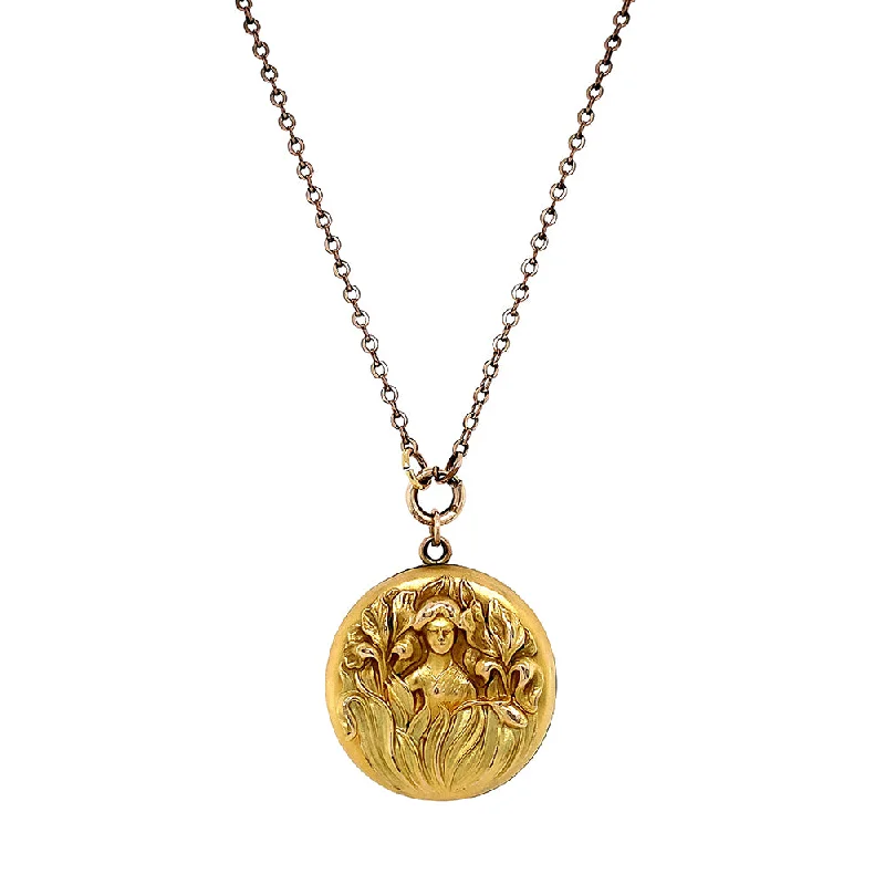 delicate marquise diamond band Yellow Gold Antique Art Nouveau Locket - "Rosetta"