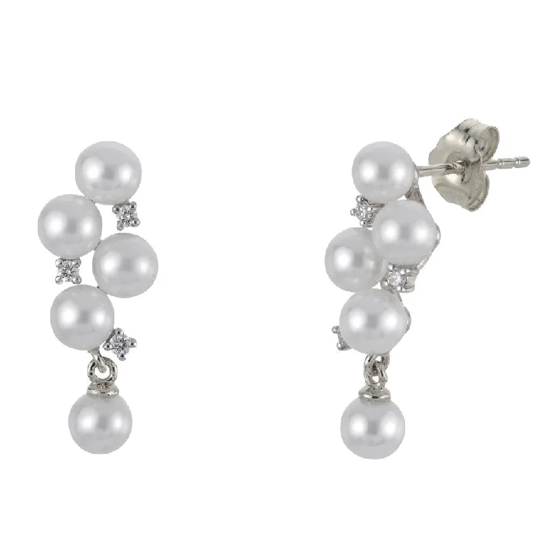 14K White Fresh Water Pearl and Natural Diamond Earrings