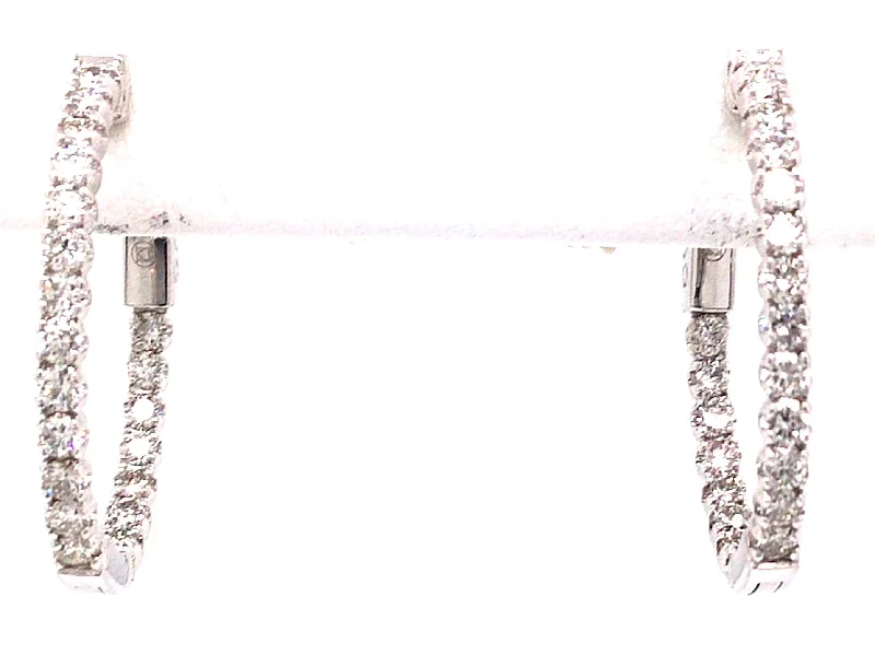 14K White Natural Diamond Hoop Earrings