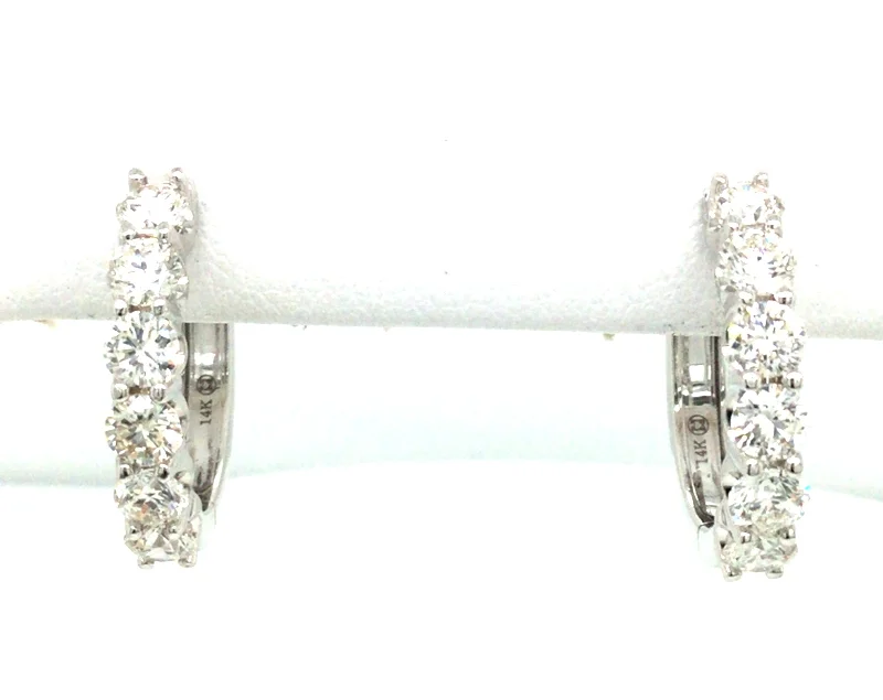 14K White Natural Diamond Hoop Earrings