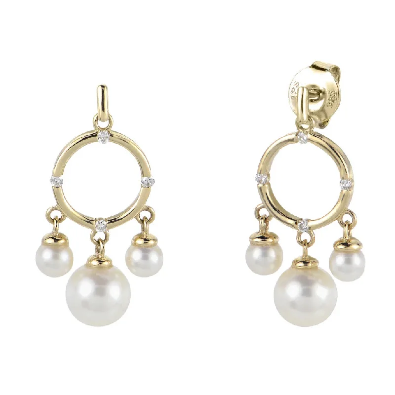 14K Yellow 3-5 mm Fresh Water Pearl and Natural Diamond Earrings