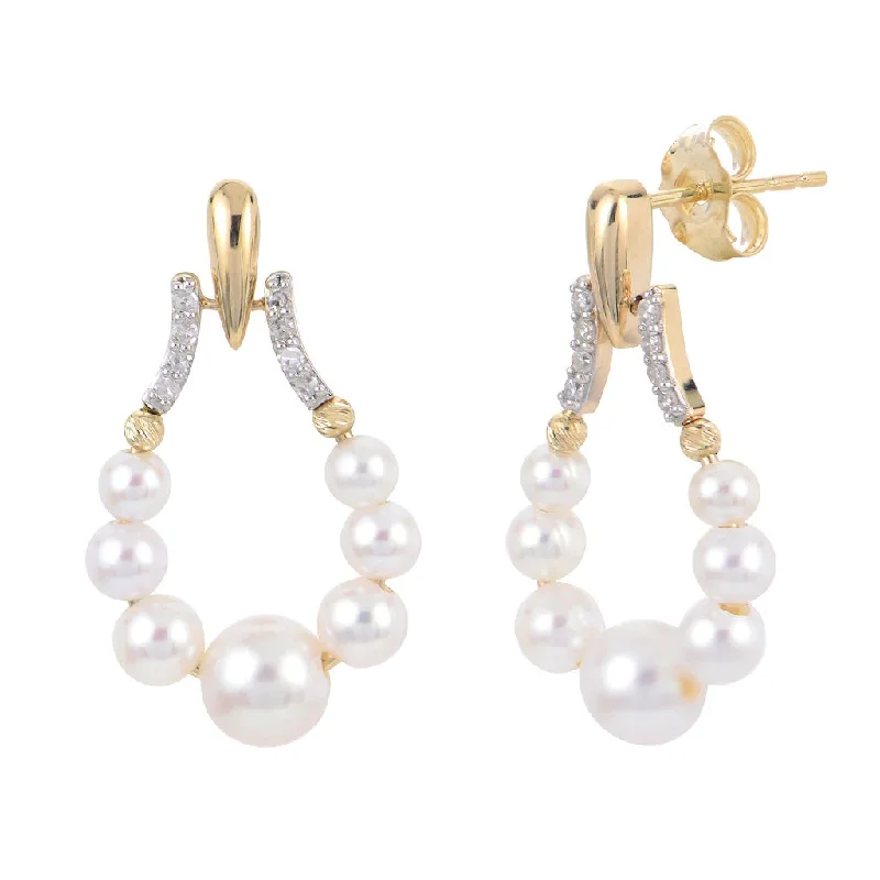 14K Yellow Fresh Water Pearl and Natural Diamond Dangle Earrings