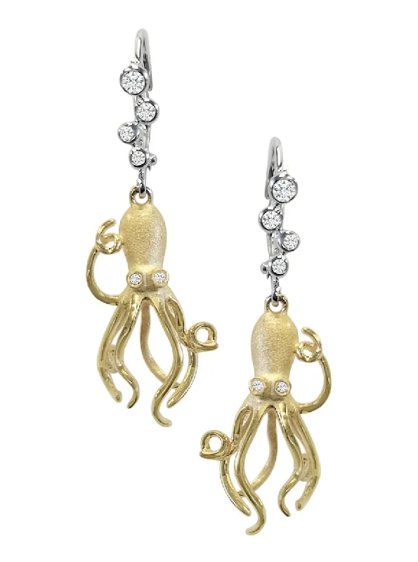 14K Yellow & White Octopus Natural Diamond Earrings