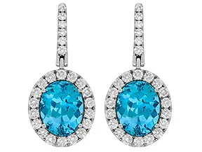 18K White Aquamarine and Natural Diamond Drop Earrings