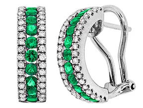 18K White Emerald and Natural Diamond Hoop Earrings