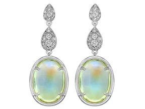 18K White Moonstone and Natural Diamond Drop Earrings