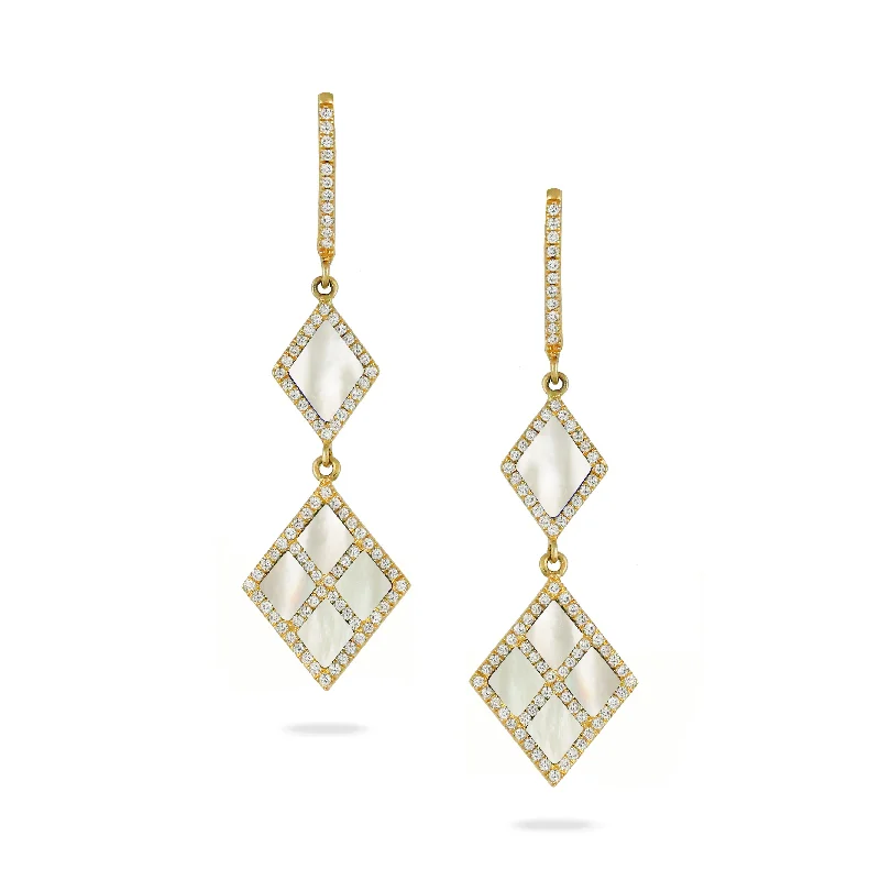 18K Yellow Mother of Pearl and Natural Diamond Dangle Earrings