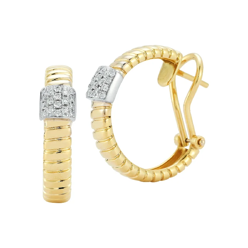 18K Yellow & White Natural Diamond Hoop Earrings