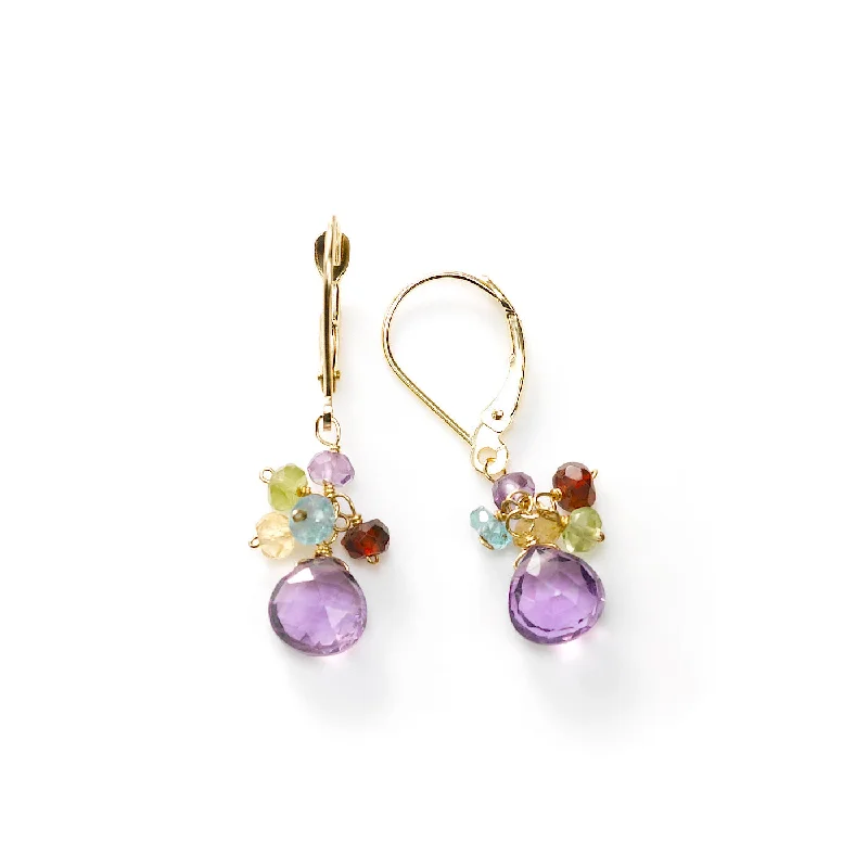 women’s leather wrap bracelet Amethyst and Multi Gemstone Dangle Earrings, 14K Yellow Gold