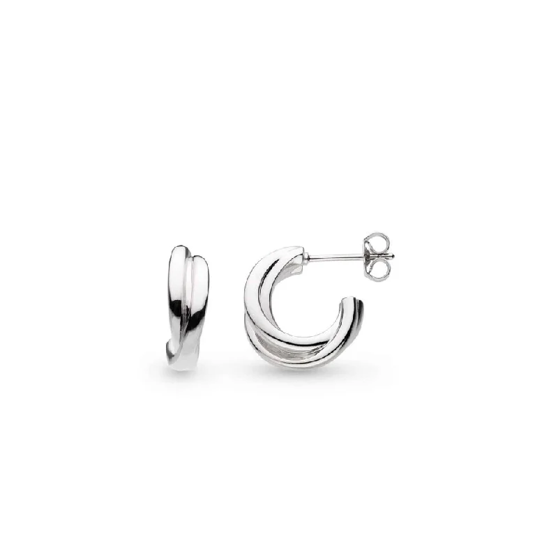 handmade leather pendant necklace Bevel Trilogy Hoop Earrings, Sterling Silver