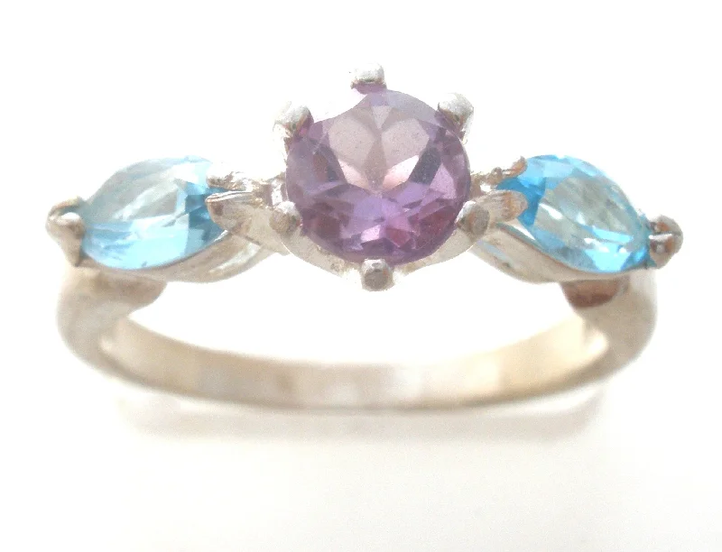 Blue Topaz & Amethyst Ring Size 6