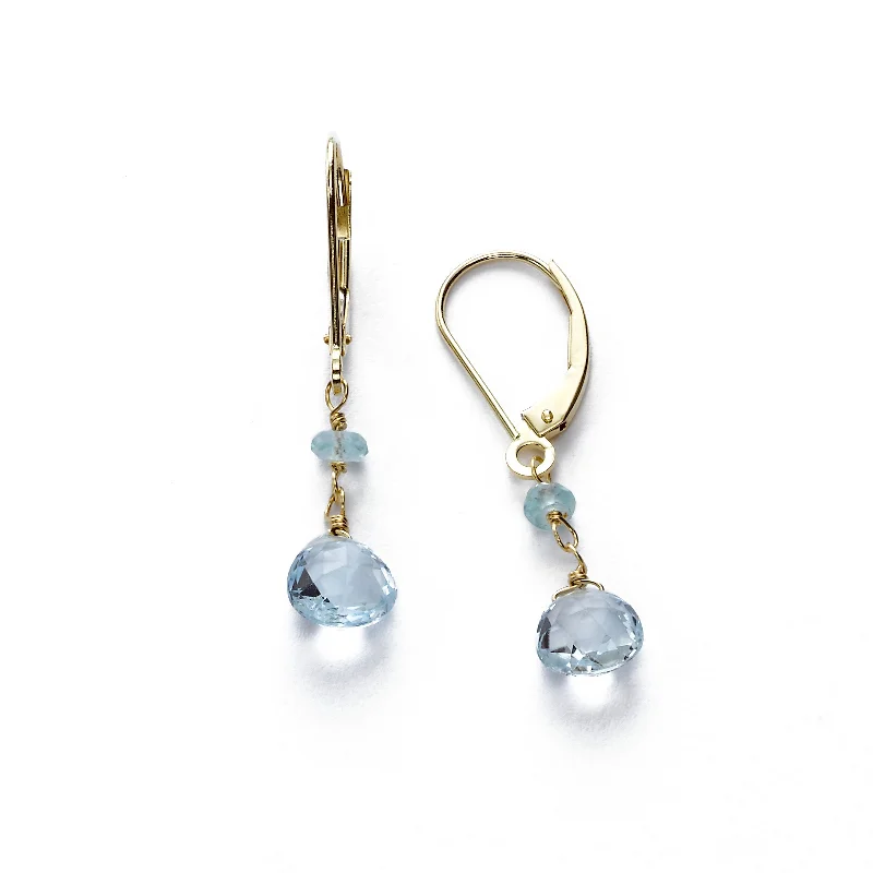 vintage diamond brooch pin Blue Topaz Dangle Earrings, 14K Yellow Gold