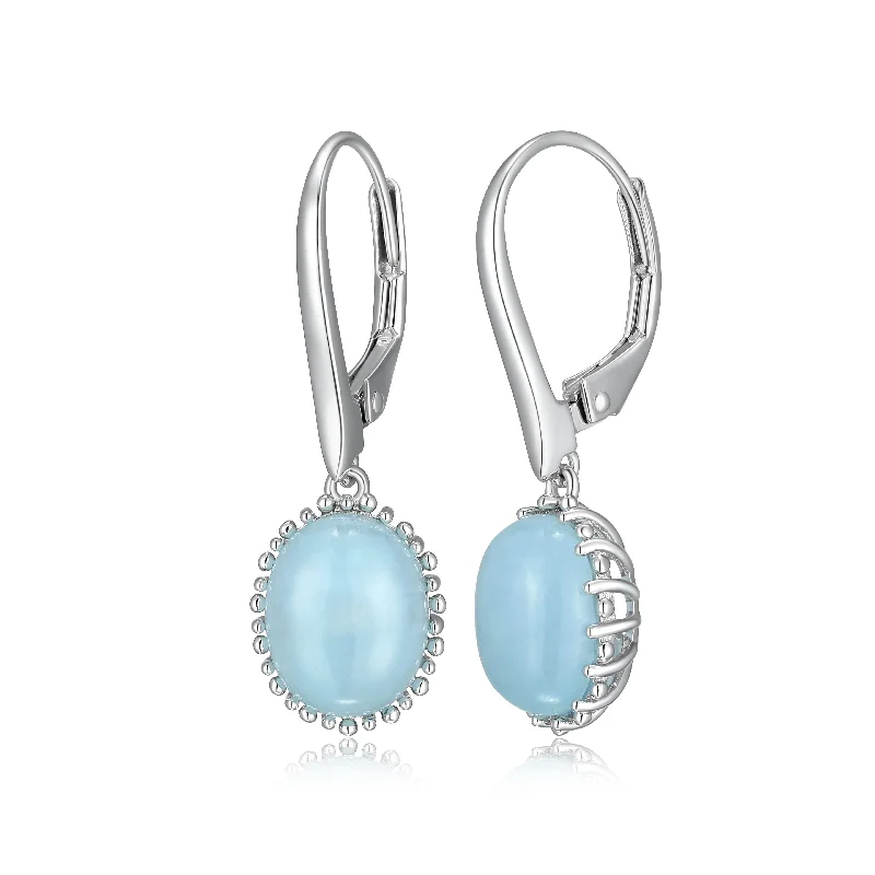 gold initial bracelet personalized Cabochon Aquamarine Drop Earrings, Sterling Silver