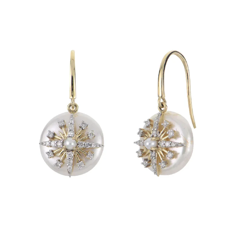 layered gold coin pendant necklace Coin Pearl and Diamond Drop Earrings, 14K Yellow Gold