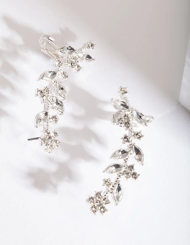 small diamond cross pendant Silver Diamante Leaf Ear Cuff