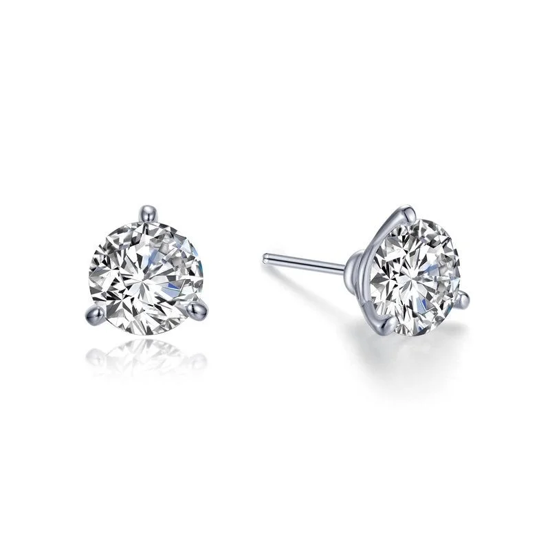 14K White Three Prong Martini Set Natural Diamond Stud Earrings