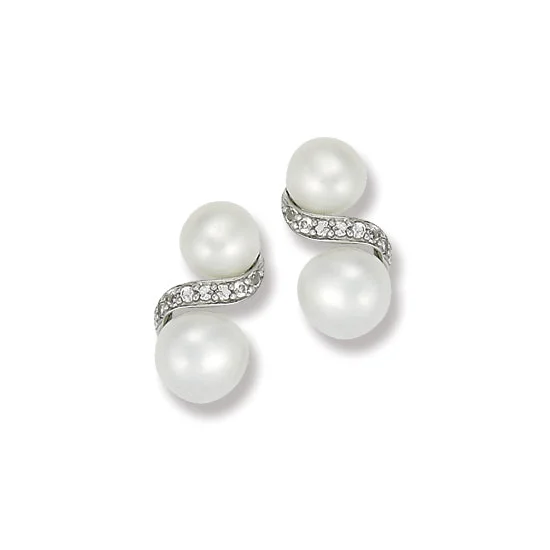 dainty ruby stacking rings Double Pearl and White Topaz Earrings, Sterling Silver
