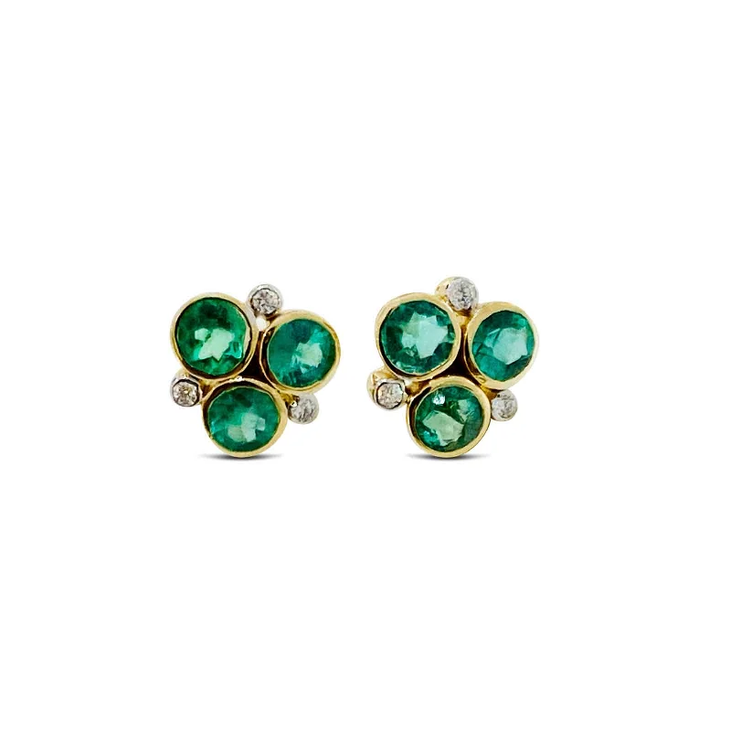 diamond halo pendant necklace Emerald and Diamond Cluster Earrings, 18K Yellow Gold