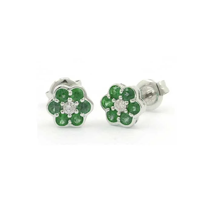 geometric diamond earrings gold Emerald and Diamond Flower Earrings, 14K White Gold