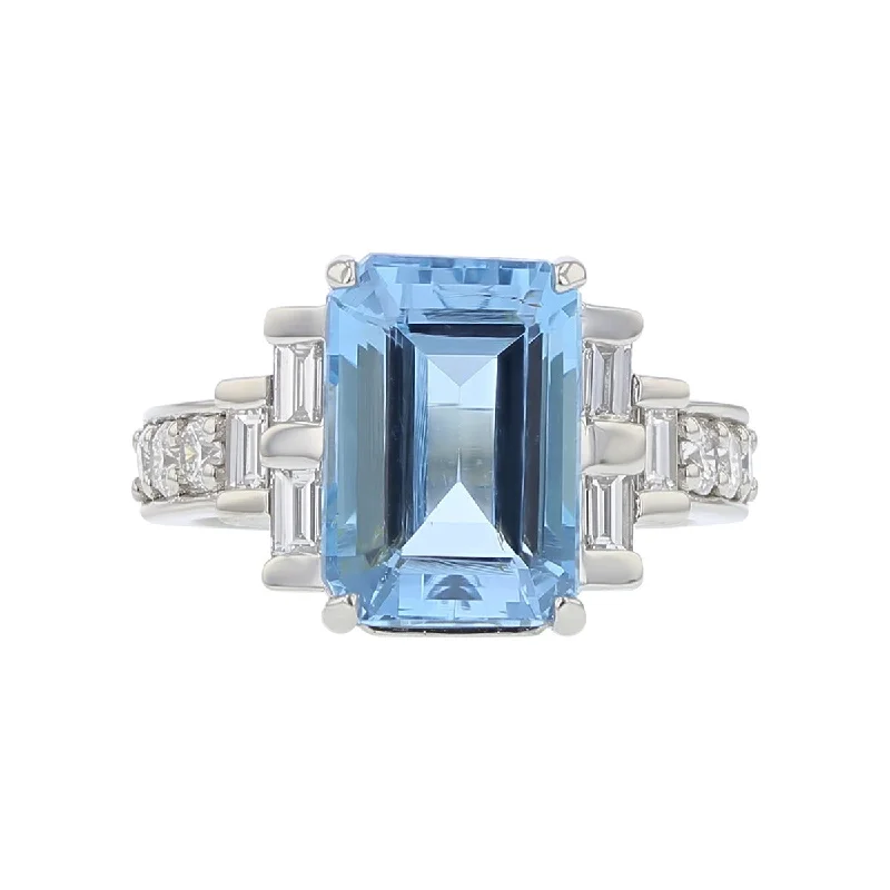 infinity loop ring rose gold Emerald-cut Mozambique Aquamarine and Diamond Ring
