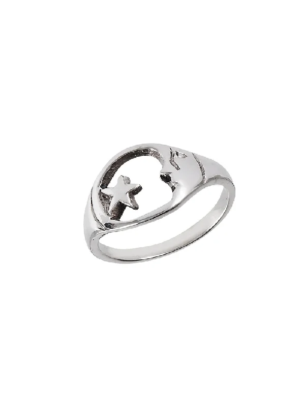 Encircled Moon & Star Ring