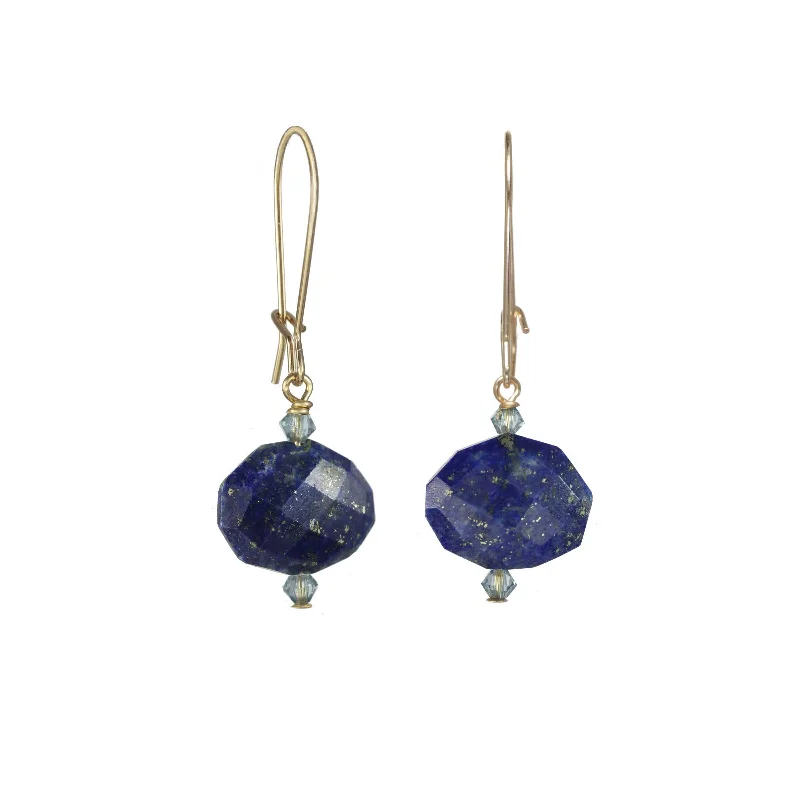 delicate marquise diamond band Faceted Lapis Drop Earrings, Sterling Silver and Gold Plating
