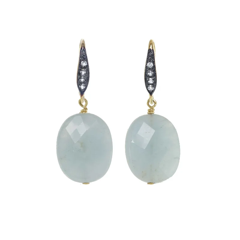 dainty gemstone drop earrings Flat Faceted Aquamarine Drop Earrings, Sterling Silver and Gold Plating dainty gemstone drop earrings Flat Faceted Aquamarine Drop Earrings, Sterling Silver and Gold Plating