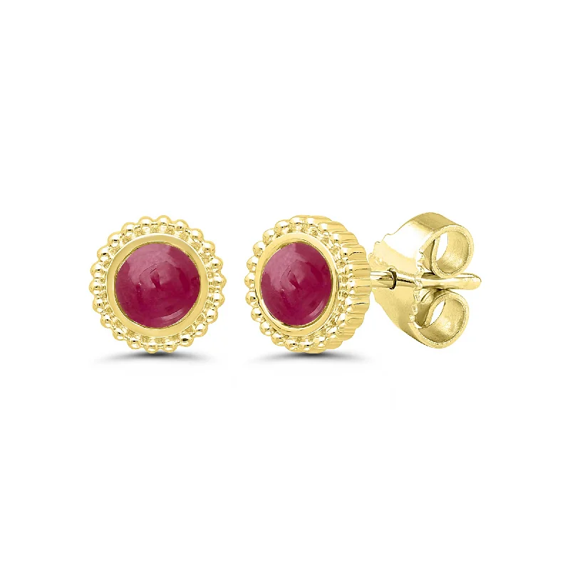 celestial moon and star bracelet Framed Round Ruby Stud Earrings, 14K Yellow Gold