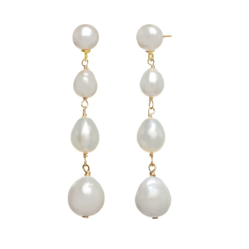 simple snake chain necklace Freshwater Cultured Pearl Strand Dangle Earrings, Vermeil
