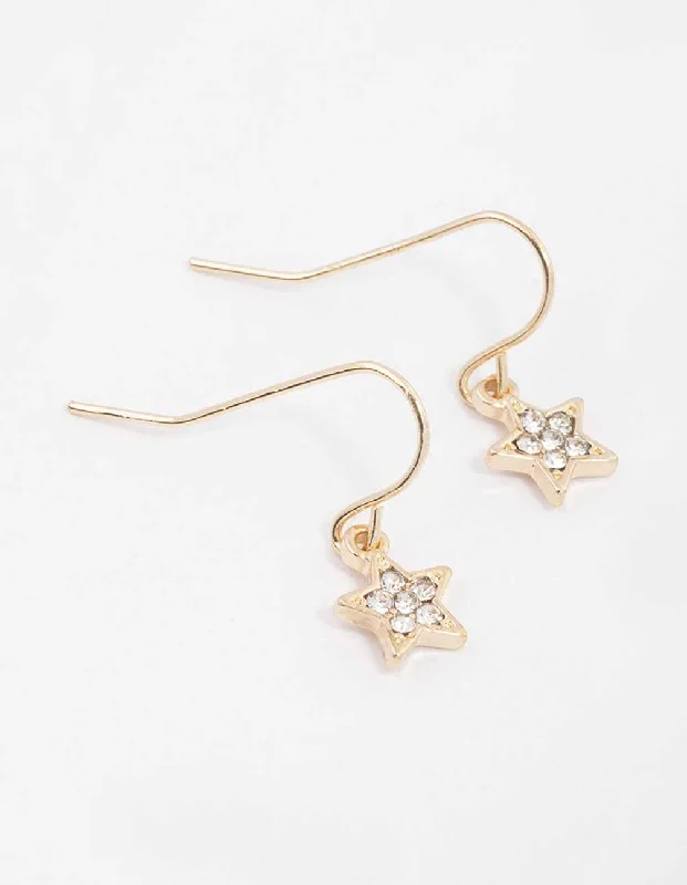 classic gemstone stud earrings Gold Diamante Star Drop Earrings