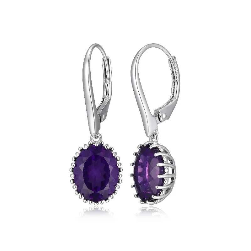 vintage emerald cocktail ring Oval Amethyst Drop Earrings, Sterling Silver