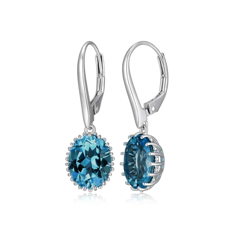minimalist black pearl necklace Oval London Blue Topaz Drop Earrings, Sterling Silver