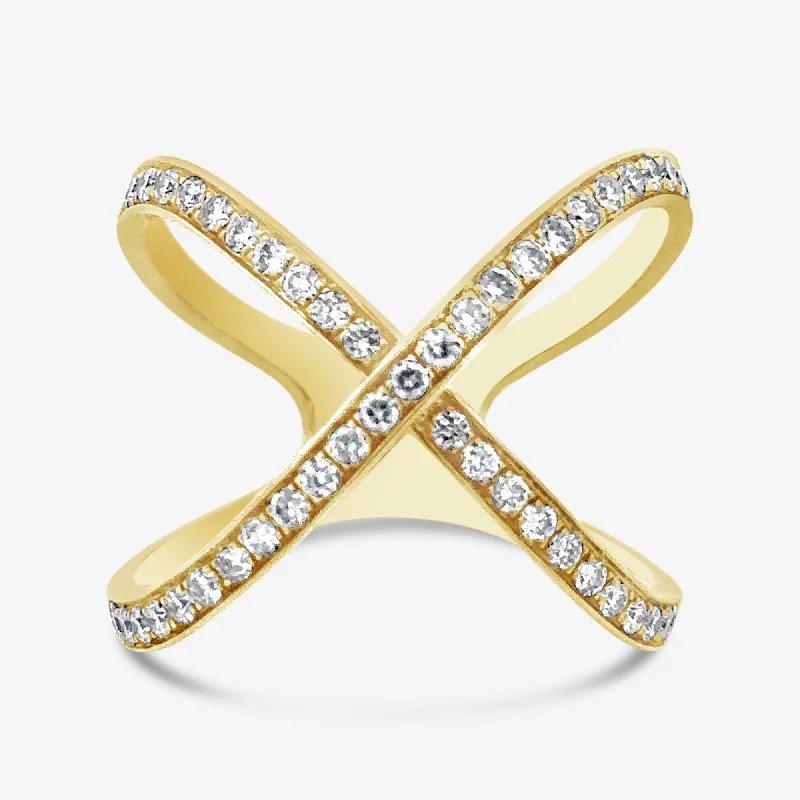 Pave Set Diamond X Ring