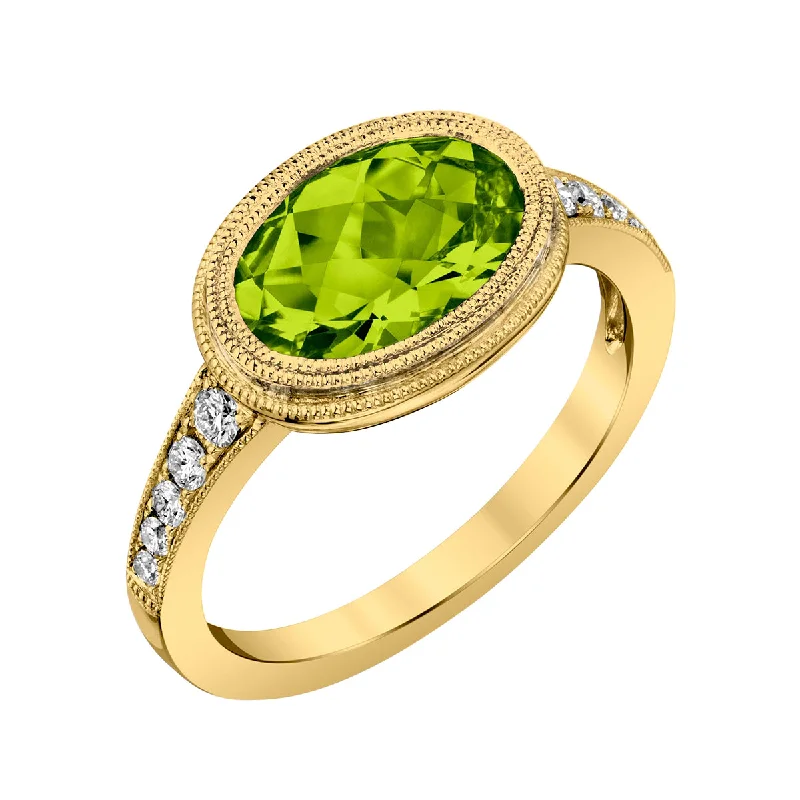 Peridot 14K Yellow Gold Ring with Diamonds