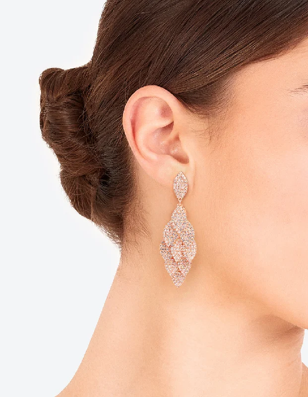 fine silver herringbone necklace Rose Gold Diamante Multi Leaf Earrings