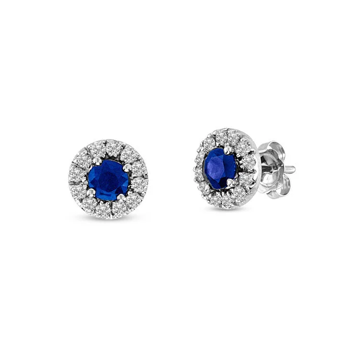 vintage floral engagement ring Round Sapphire with Diamond Halo Earrings, 14K White Gold