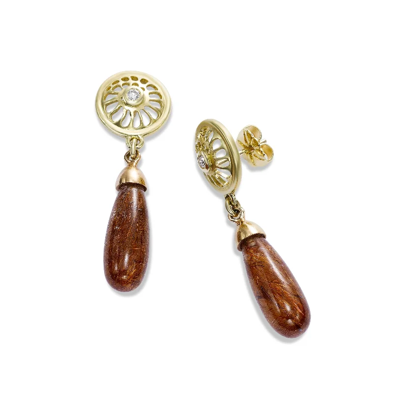 vintage sapphire engagement ring Rutilated Quartz Cabochon Drop Earrings, 18K Yellow Gold