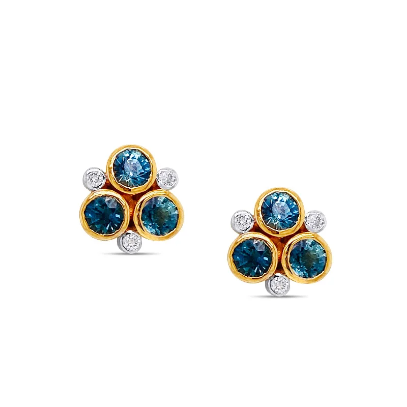 gold moonstone cocktail ring Sapphire and Diamond Cluster Earrings, 18K Yellow Gold