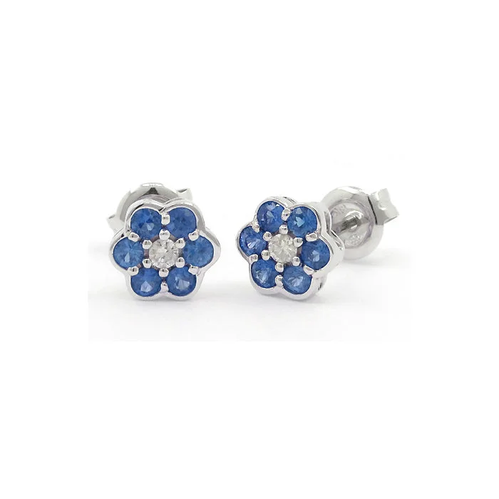 ruby and diamond engagement ring Sapphire and Diamond Flower Earrings, 14K White Gold